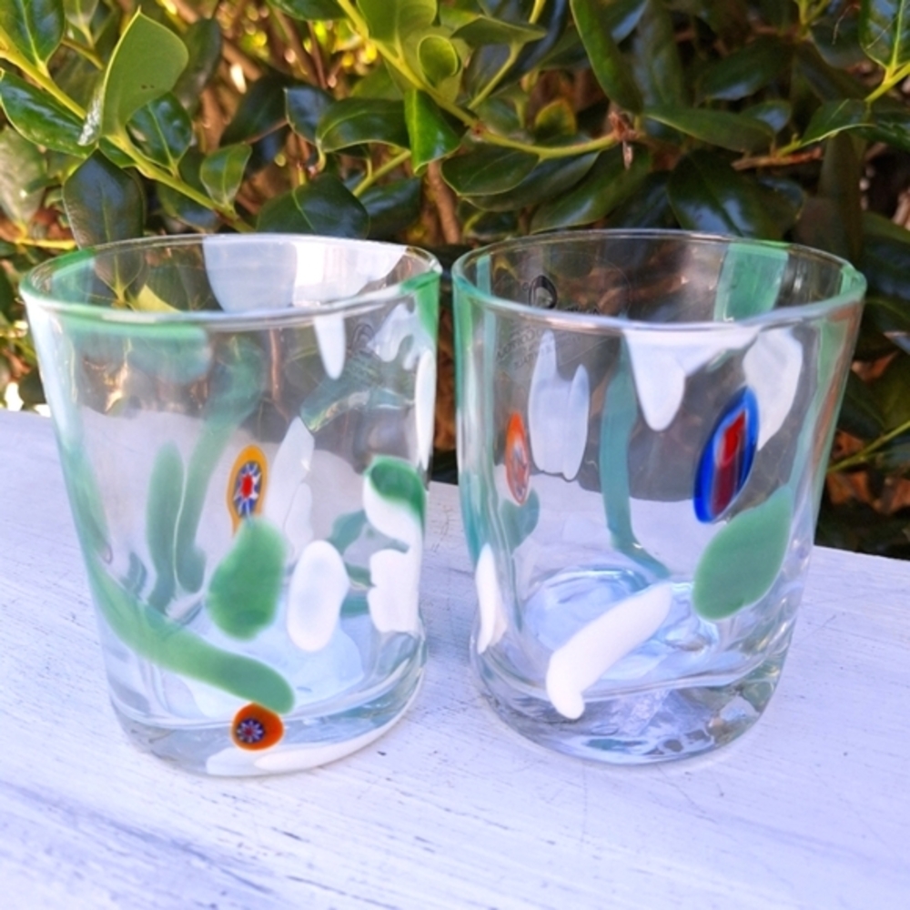 Murano Glass Cups Millefiori Tumblers Drinking Glasses Gift Set 2 Made in Italy